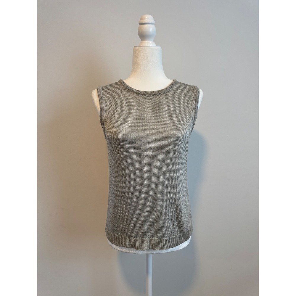 Liz Claiborne Collection Womens Silver Metallic Knit Sleeveless Shell Top Small